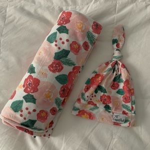 Copper pearl holiday swaddle and hat set